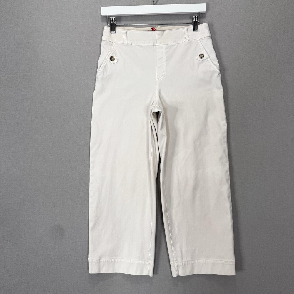 SPANX Stretch Twill Crop Wide Leg Pants Womens M Petite White Coastal Nautical - Picture 1 of 11